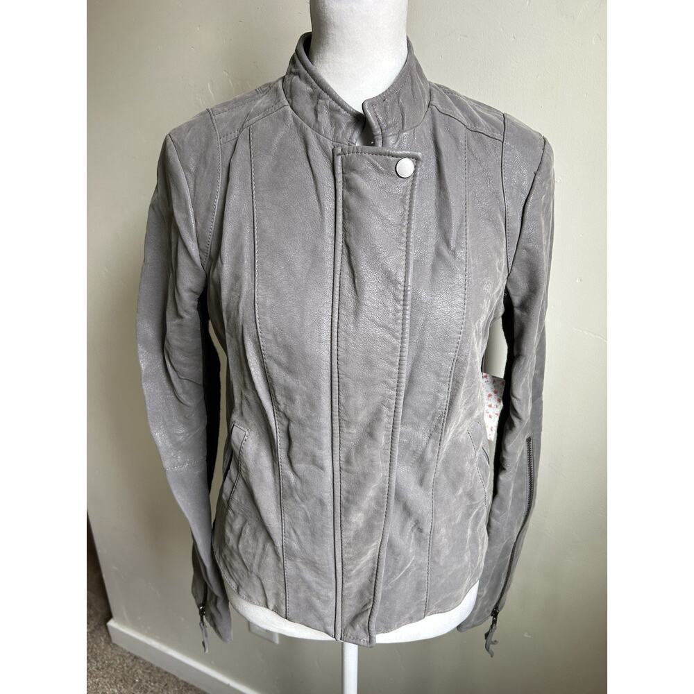 Free People Steel Mill Moto Jacket Womens 4 Gray Faux Leather Vegan NWT - Picture 14 of 14